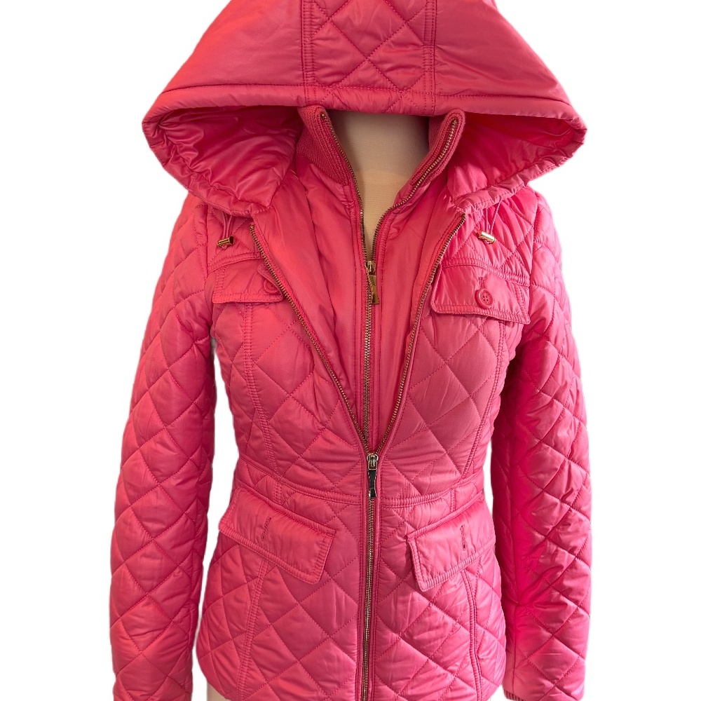 Kate Spade New York Hot pink puffer coat, insulated ski jacket w/bag-SM